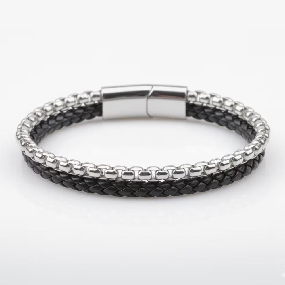 Silver Chain & Braided Leather Bracelet — image 2