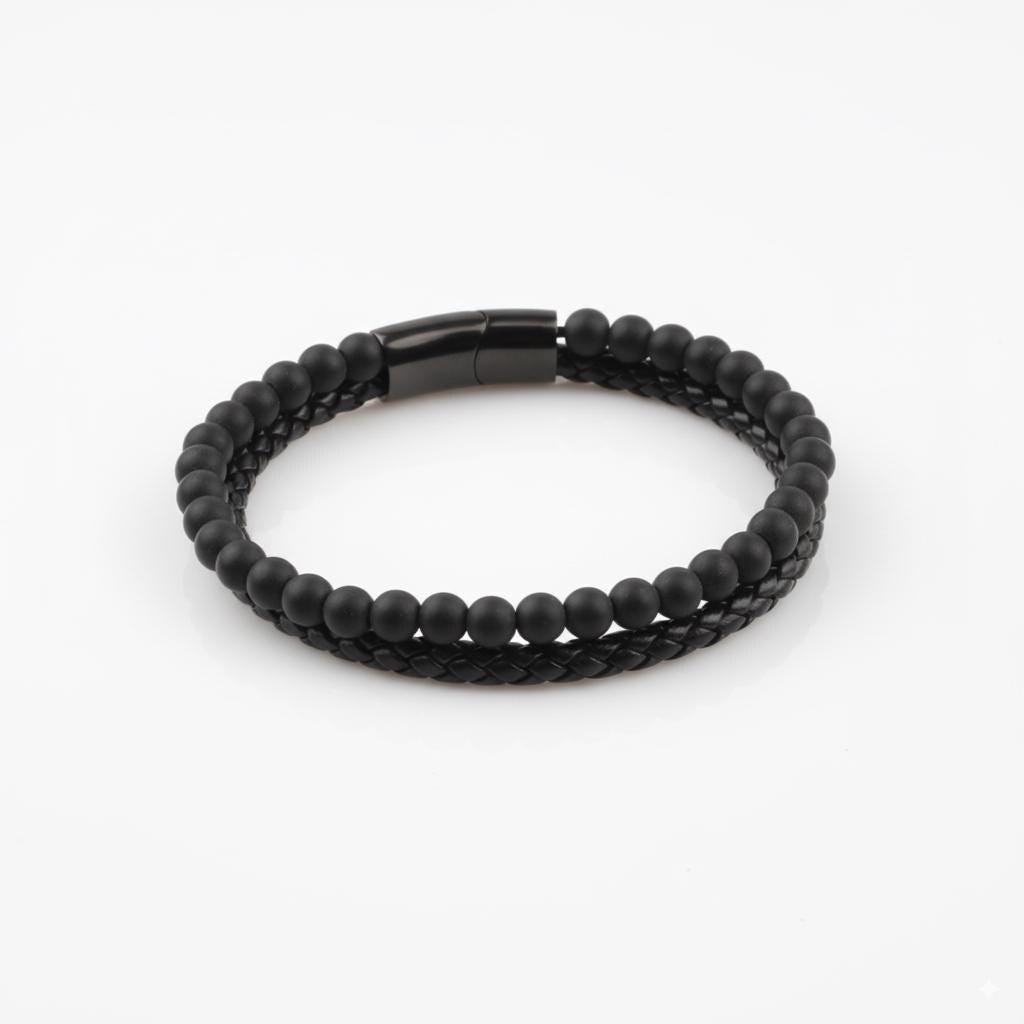 Matte Black Onyx Leather Bracelet — image 2