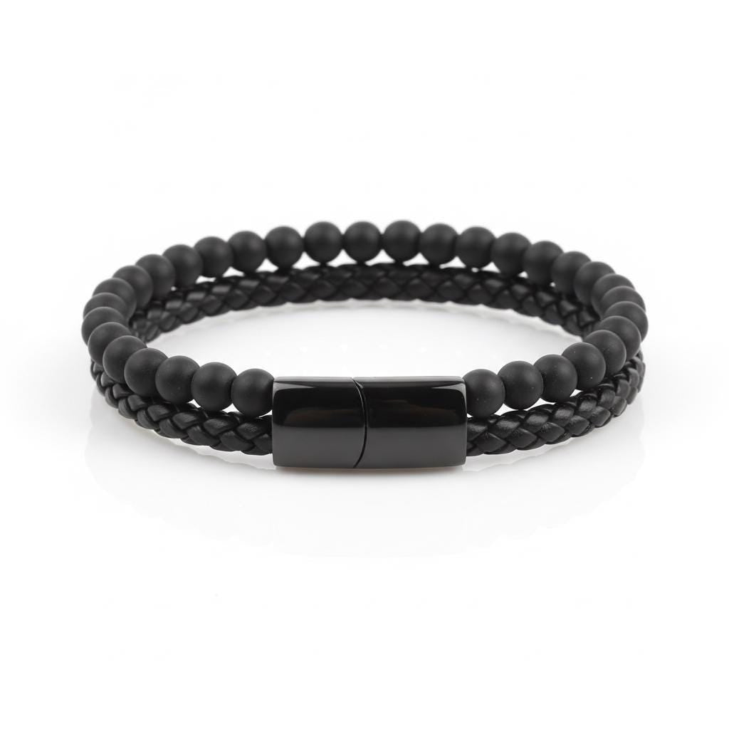 Matte Black Onyx Leather Bracelet — image 1