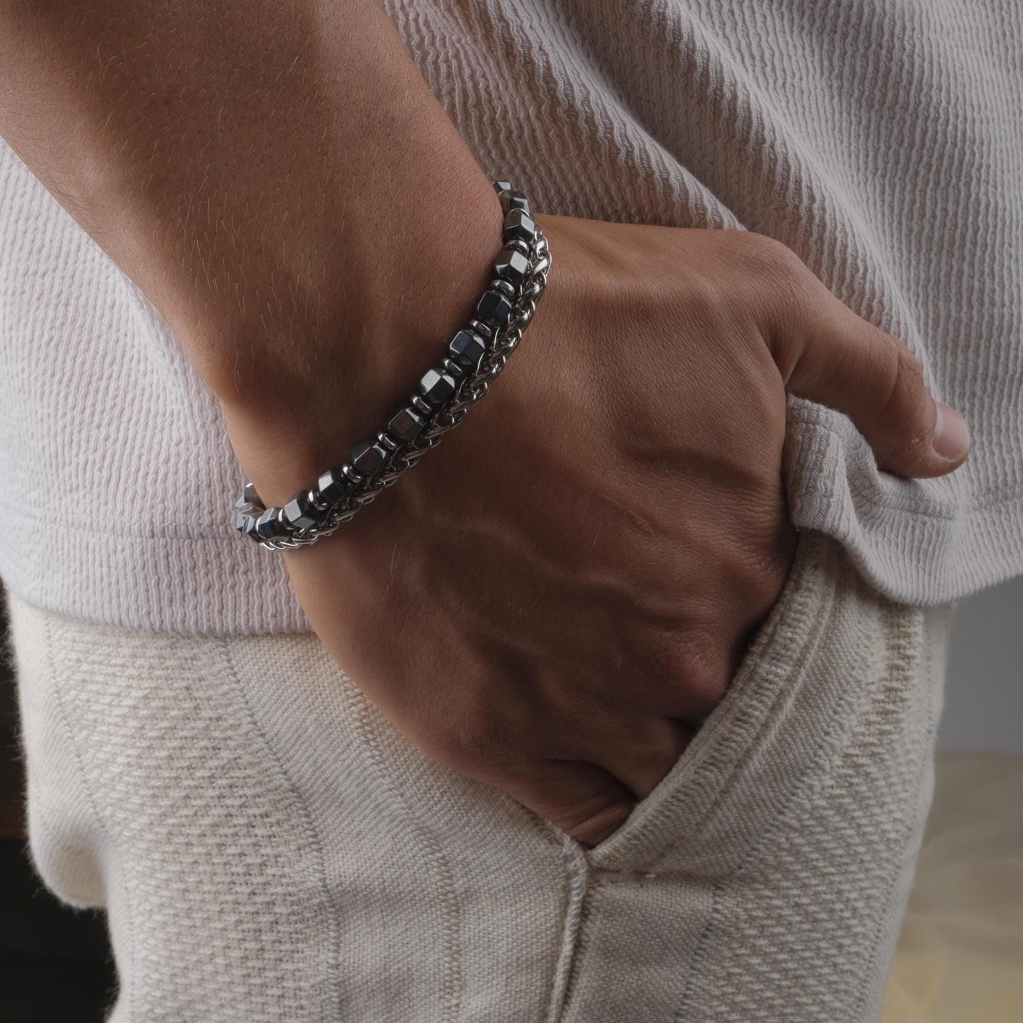 Hematite & Silver Chain Bracelet — image 5