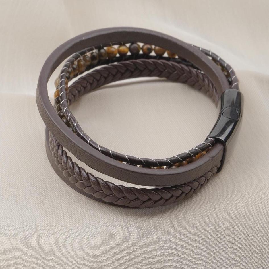 Tiger Eye Multi-Strand Leather Bracelet — image 6