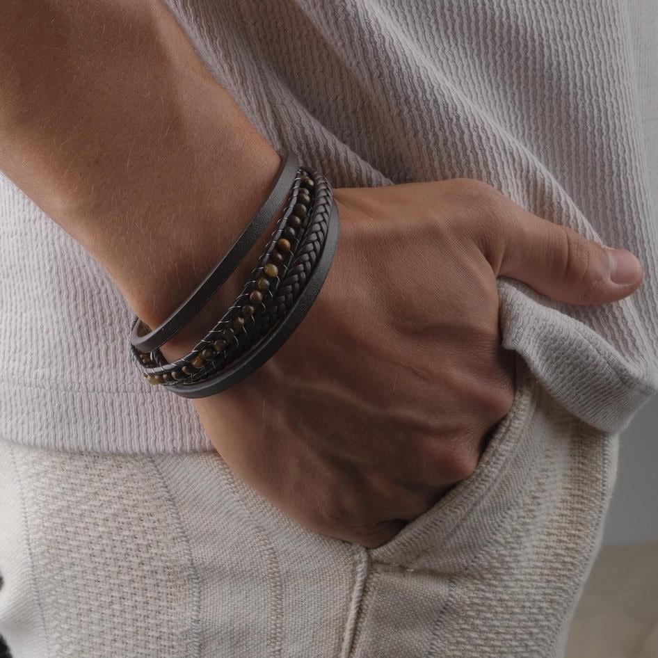 Tiger Eye Multi-Strand Leather Bracelet — image 1