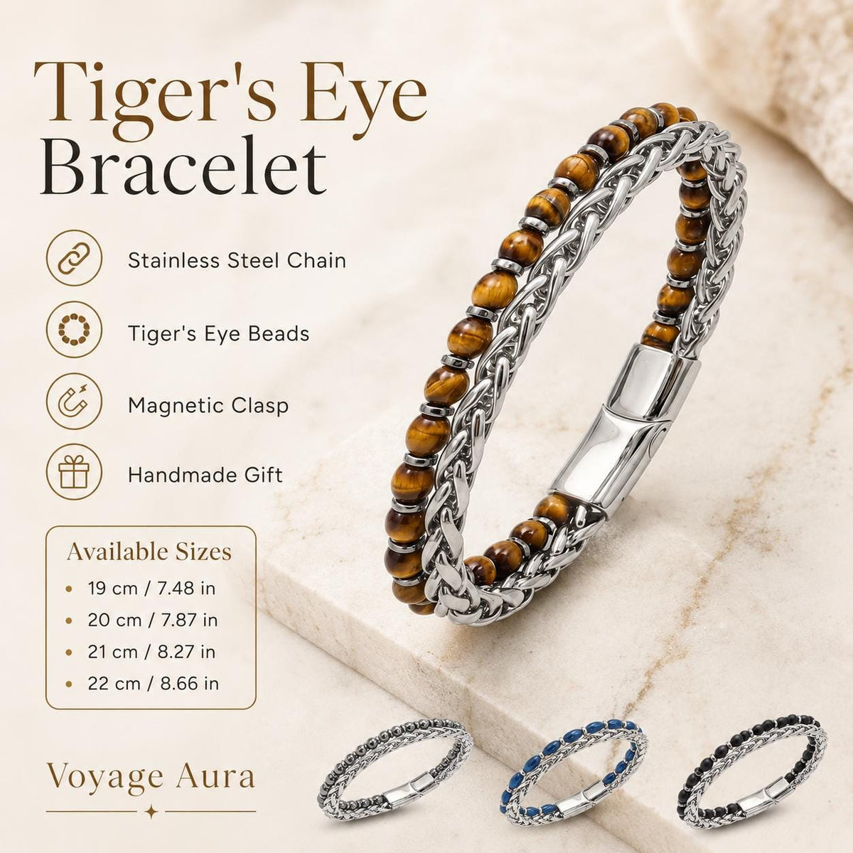 Gemstone Silver Chain Bracelet for Men — image 2