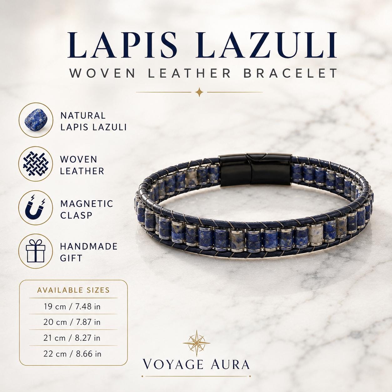 Lapis Lazuli Men’s Bracelet – Silver Chain — image 4