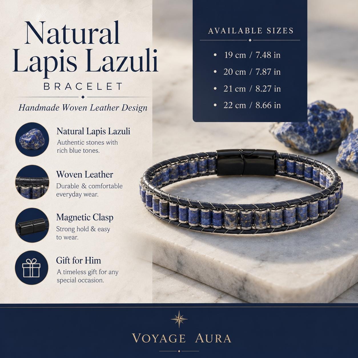 Lapis Lazuli Men’s Bracelet – Silver Chain — image 2