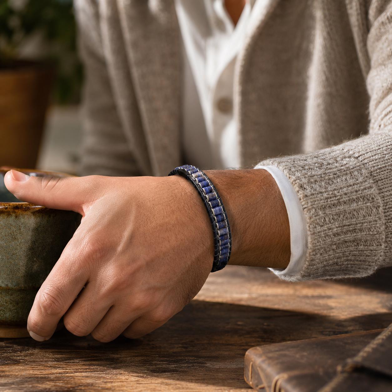Lapis Lazuli Men’s Bracelet – Silver Chain — image 5