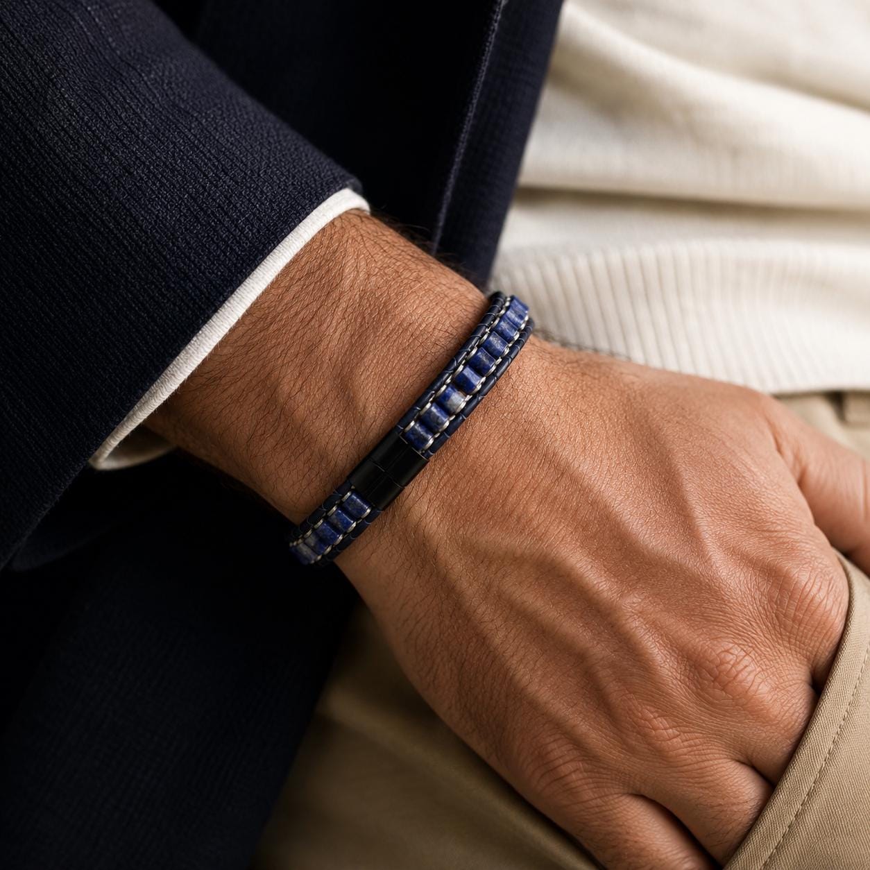 Lapis Lazuli Men’s Bracelet – Silver Chain — image 6