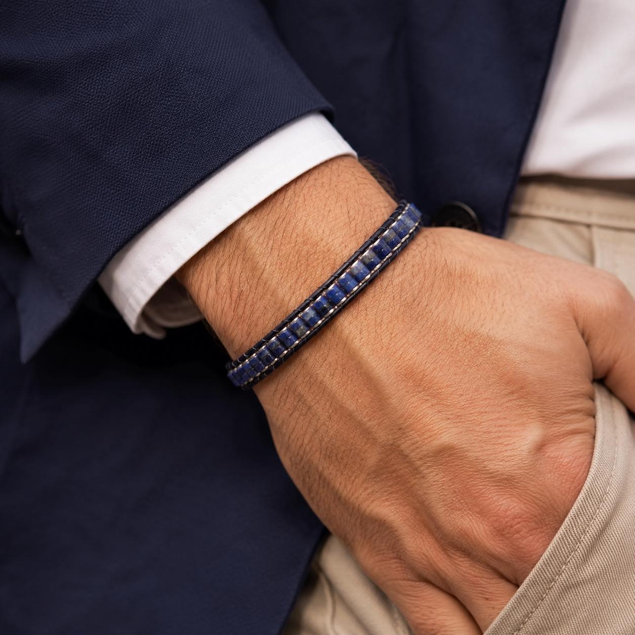 Lapis Lazuli Men’s Bracelet – Silver Chain — image 3
