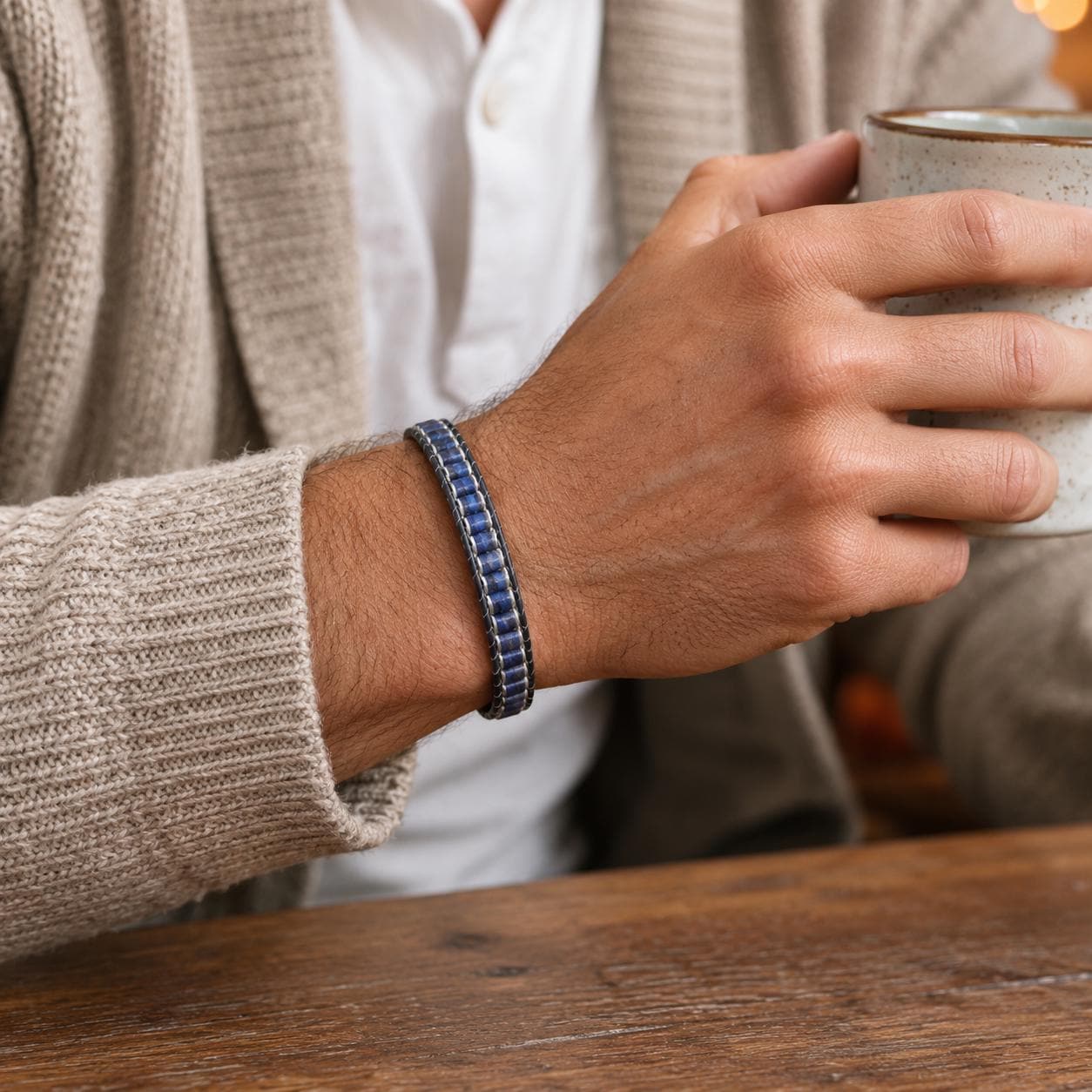 Lapis Lazuli Men’s Bracelet – Silver Chain — image 1
