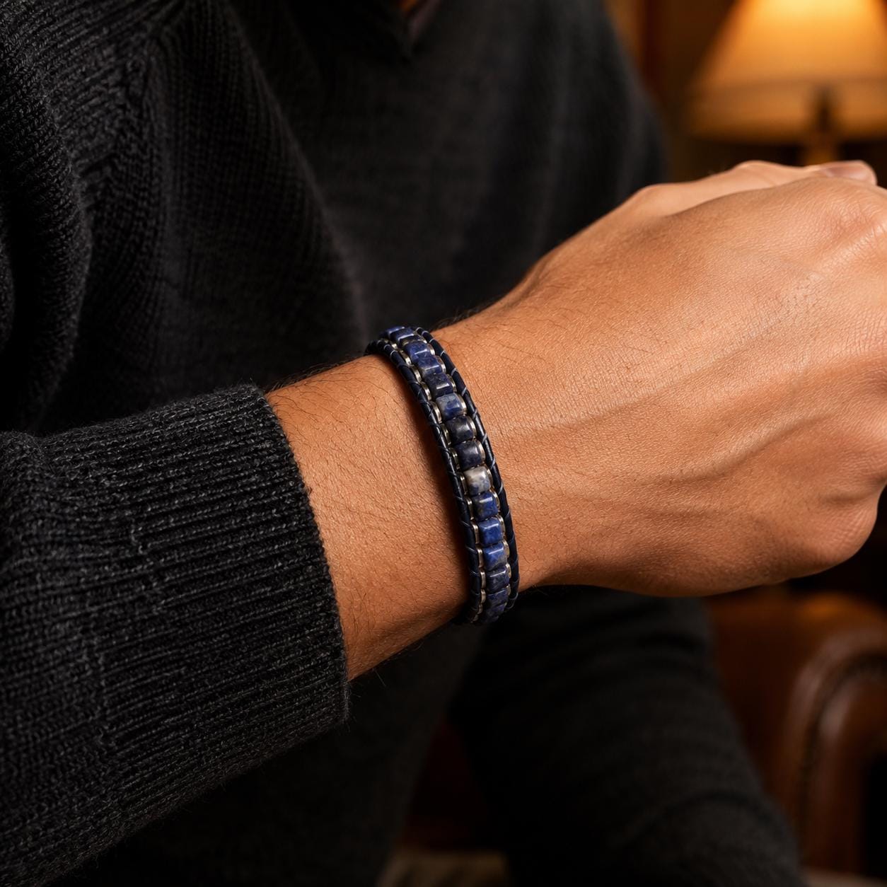Lapis Lazuli Men’s Bracelet – Silver Chain — image 7