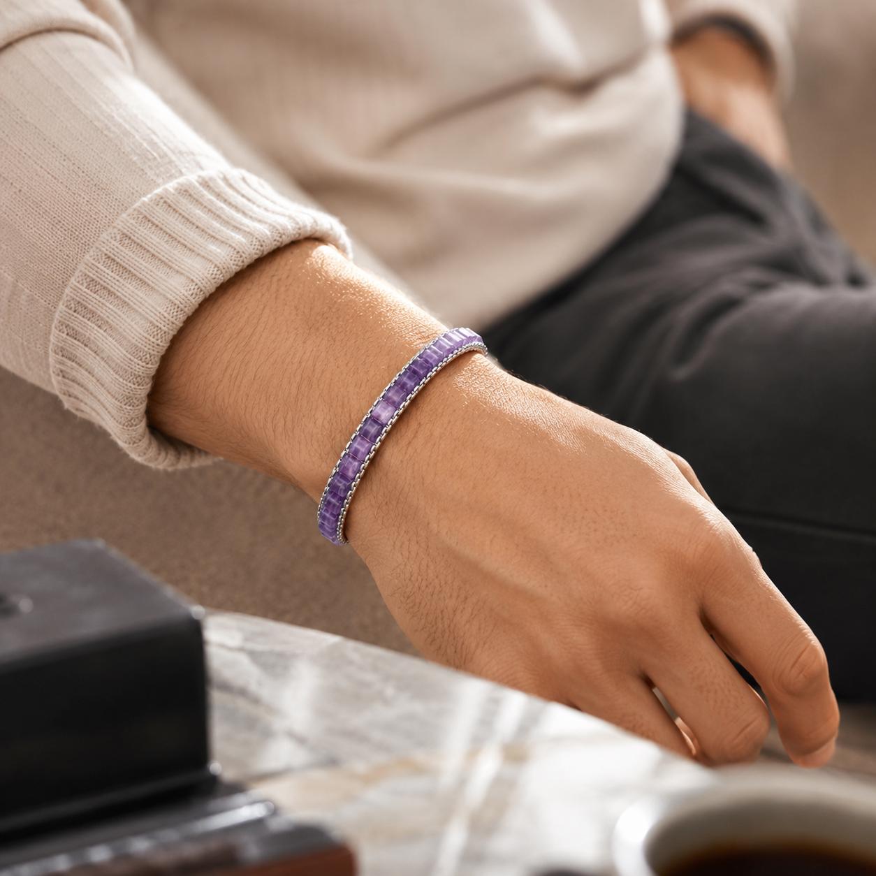Amethyst Men’s Bracelet – Silver Chain — image 3