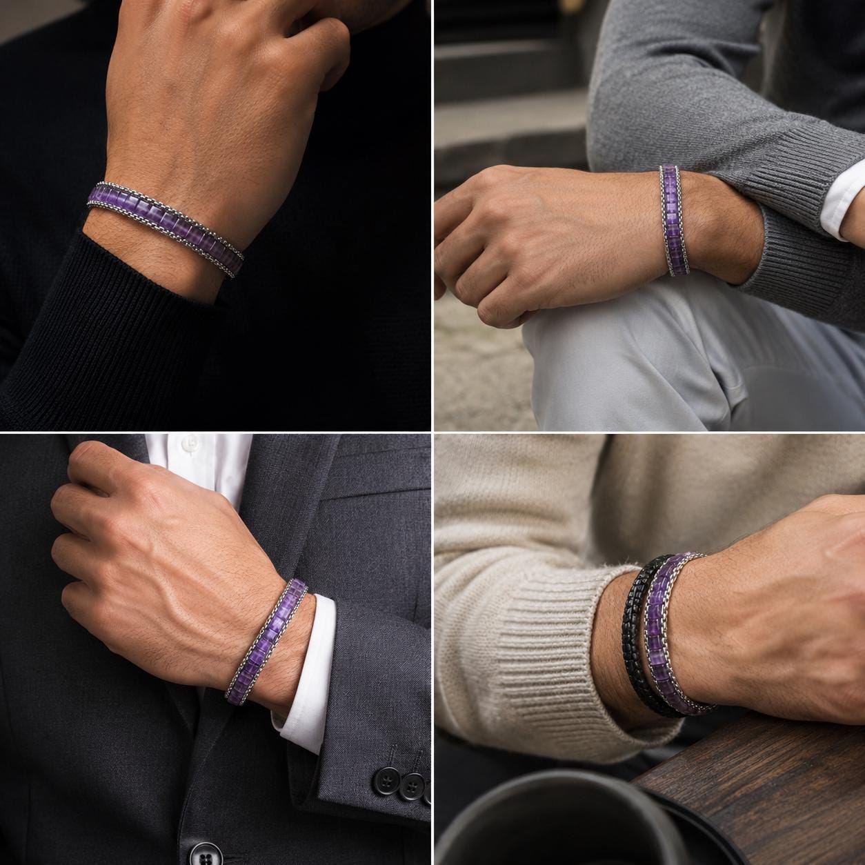 Amethyst Men’s Bracelet – Silver Chain — image 6
