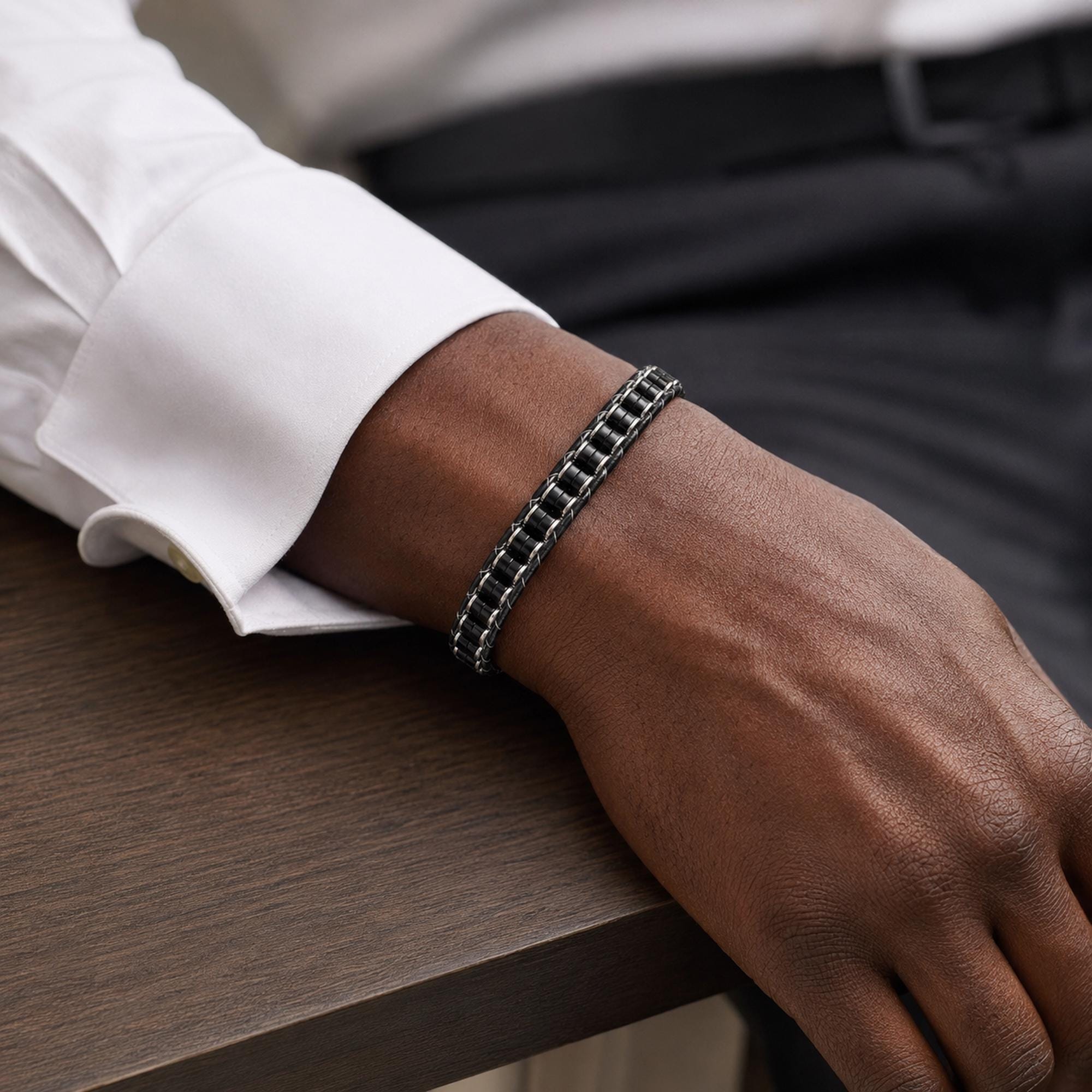 Black Onyx & Hematite Leather Bracelet — image 7