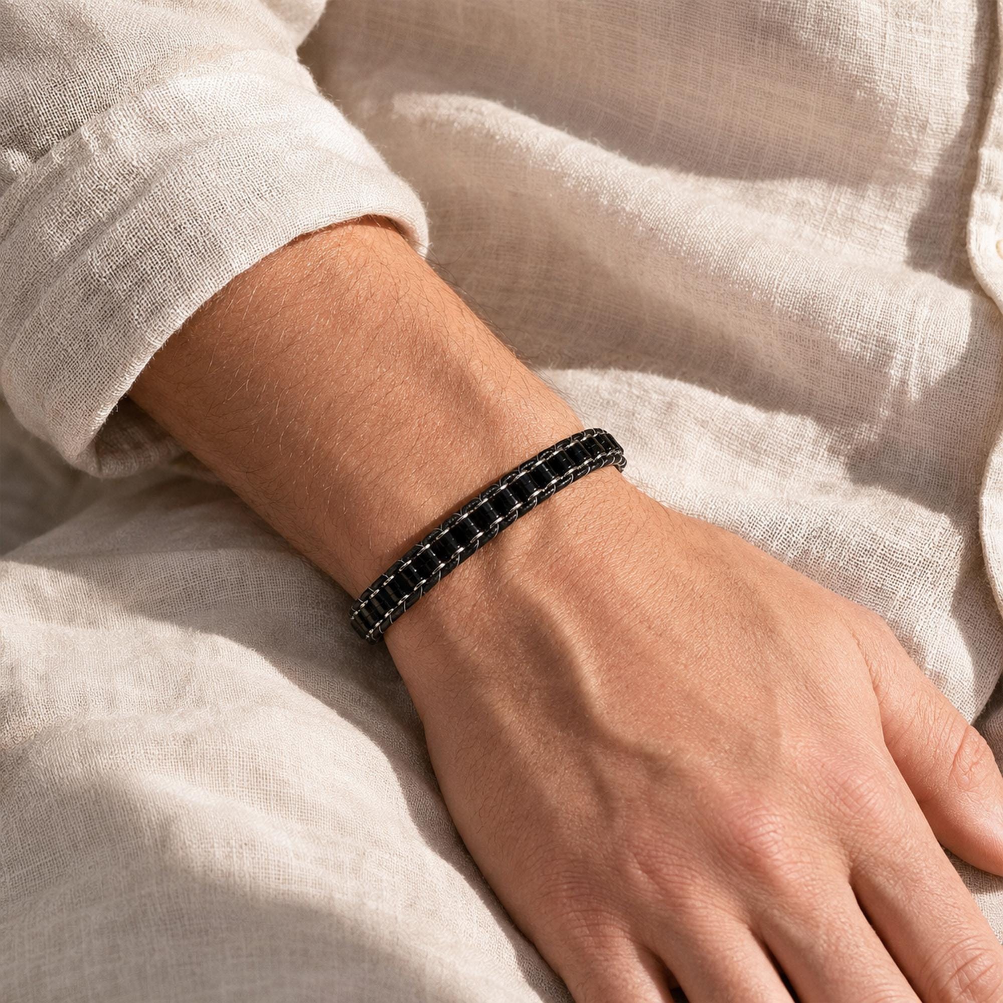 Black Onyx & Hematite Leather Bracelet — image 3