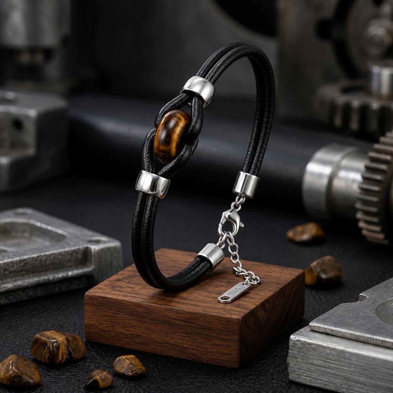 Tiger Eye or Obsidian Leather Bracelet — image 10