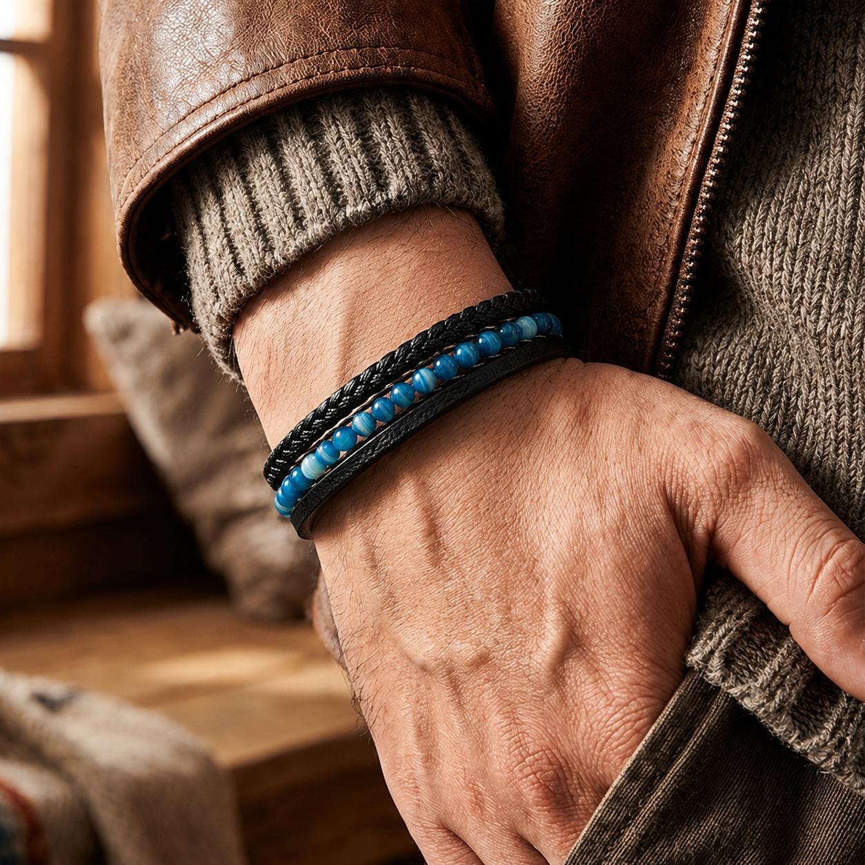 Blue Madagascar Stone Leather Bracelet — image 6