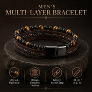Tiger Eye & Onyx Leather Bracelet — image 2