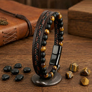 Tiger Eye & Onyx Leather Bracelet — image 1