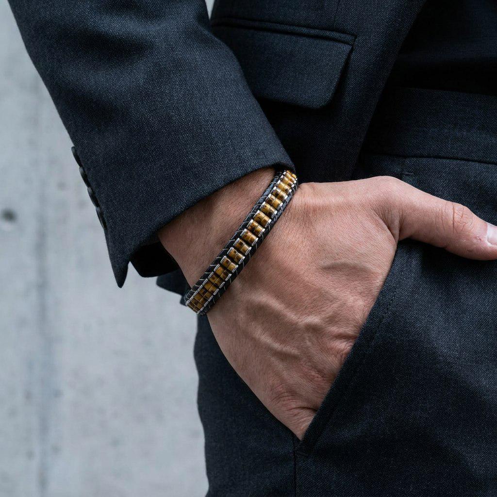 Tiger Eye & Hematite Leather Bracelet — image 1