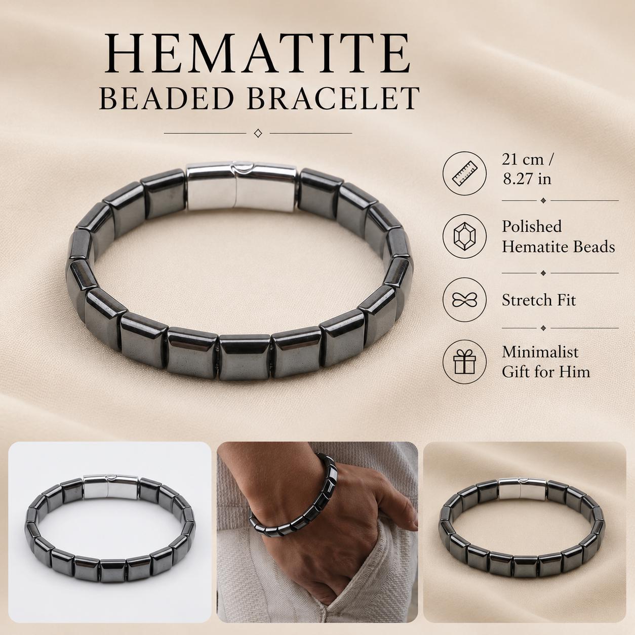 Rectangle Hematite Leather Bracelet — image 3