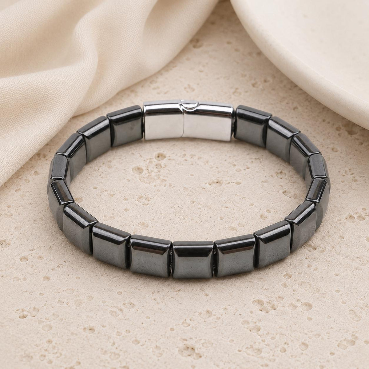 Rectangle Hematite Leather Bracelet — image 2