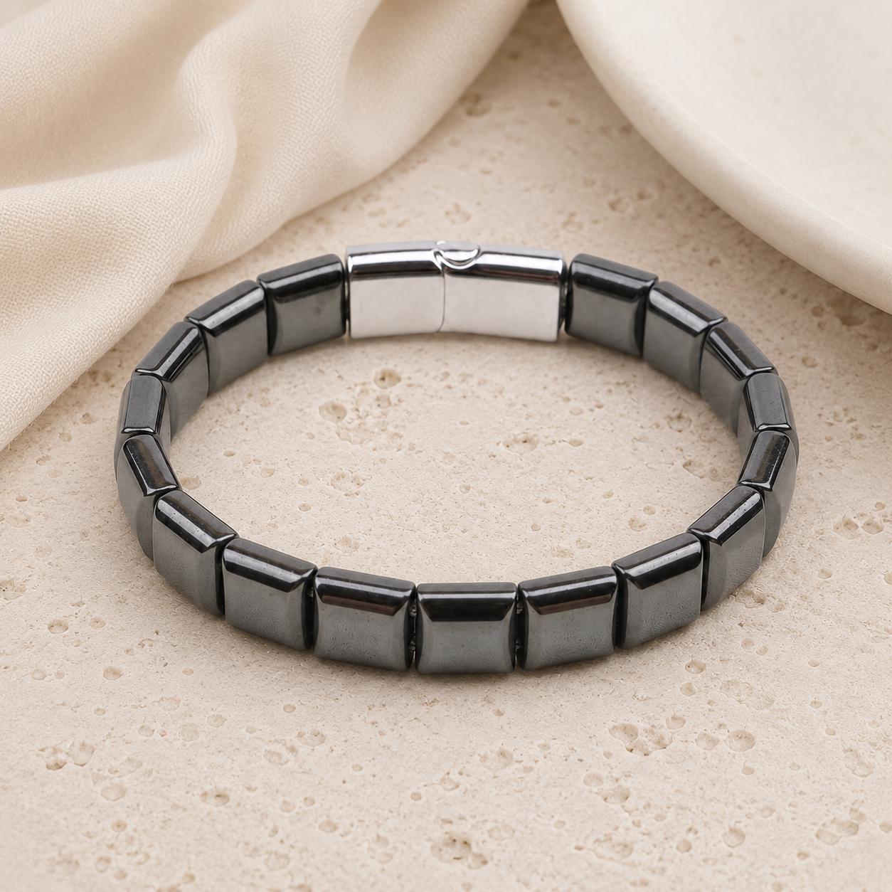 Rectangle Hematite Leather Bracelet — image 2