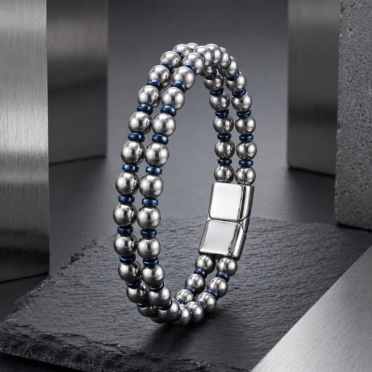 Double-Strand Hematite Bracelet – Blue Accents — image 4
