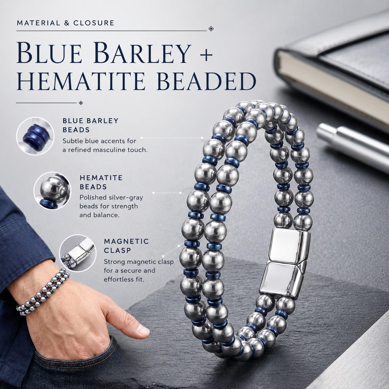 Double-Strand Hematite Bracelet – Blue Accents — image 5
