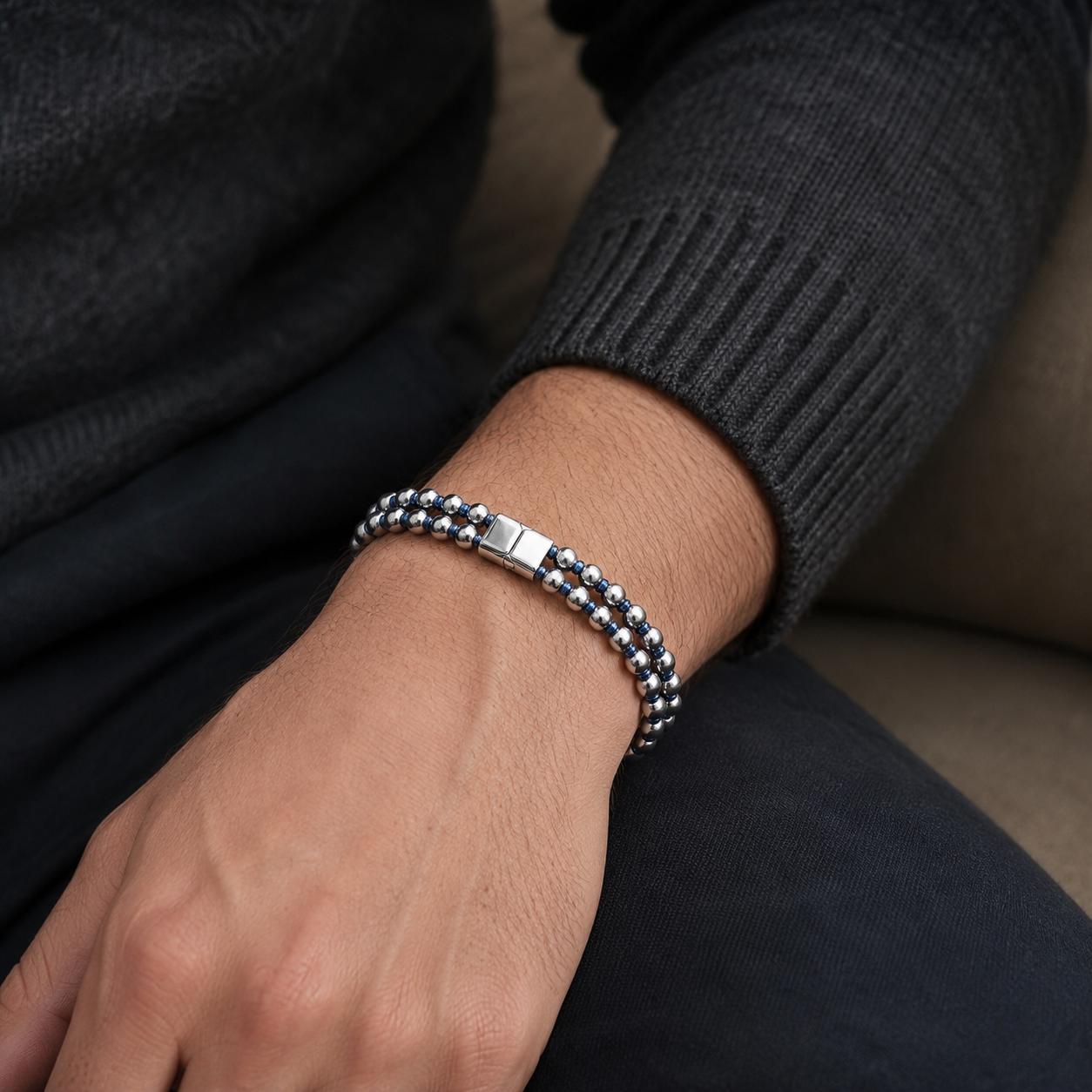 Double-Strand Hematite Bracelet – Blue Accents — image 7