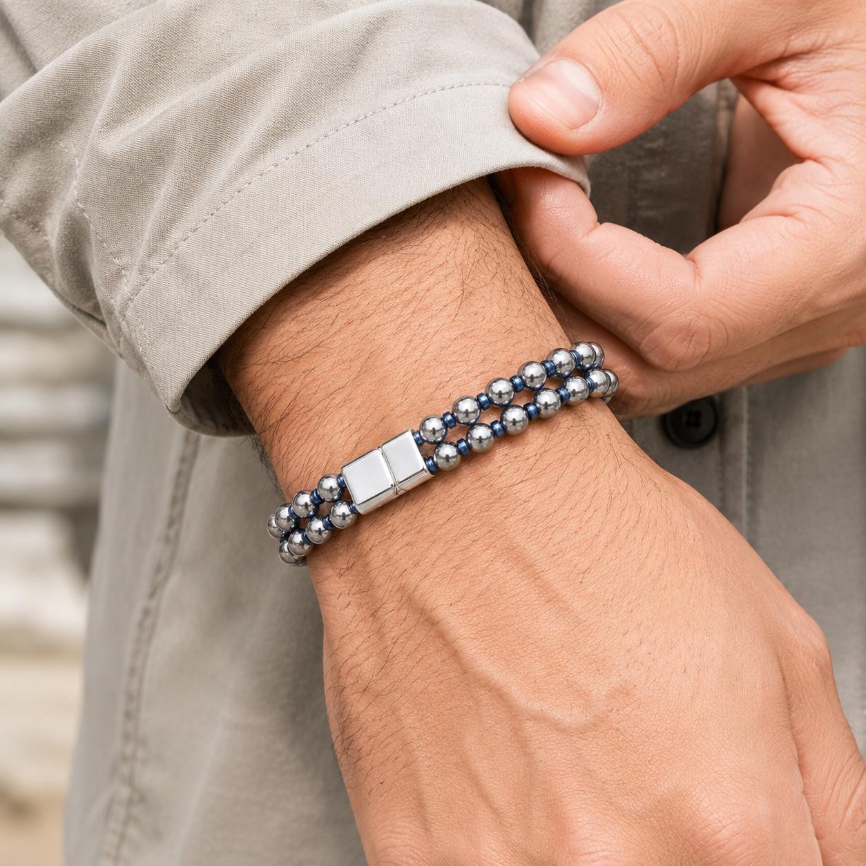 Double-Strand Hematite Bracelet – Blue Accents — image 6