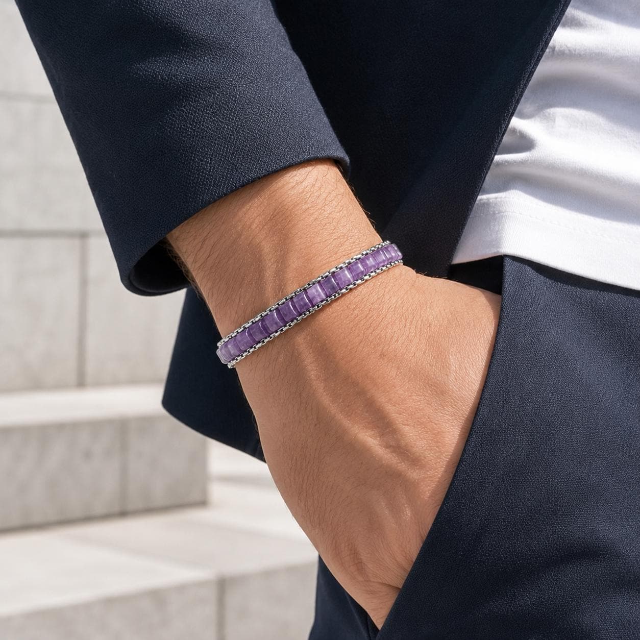 Amethyst Chain Bracelet – Purple Stone — image 3