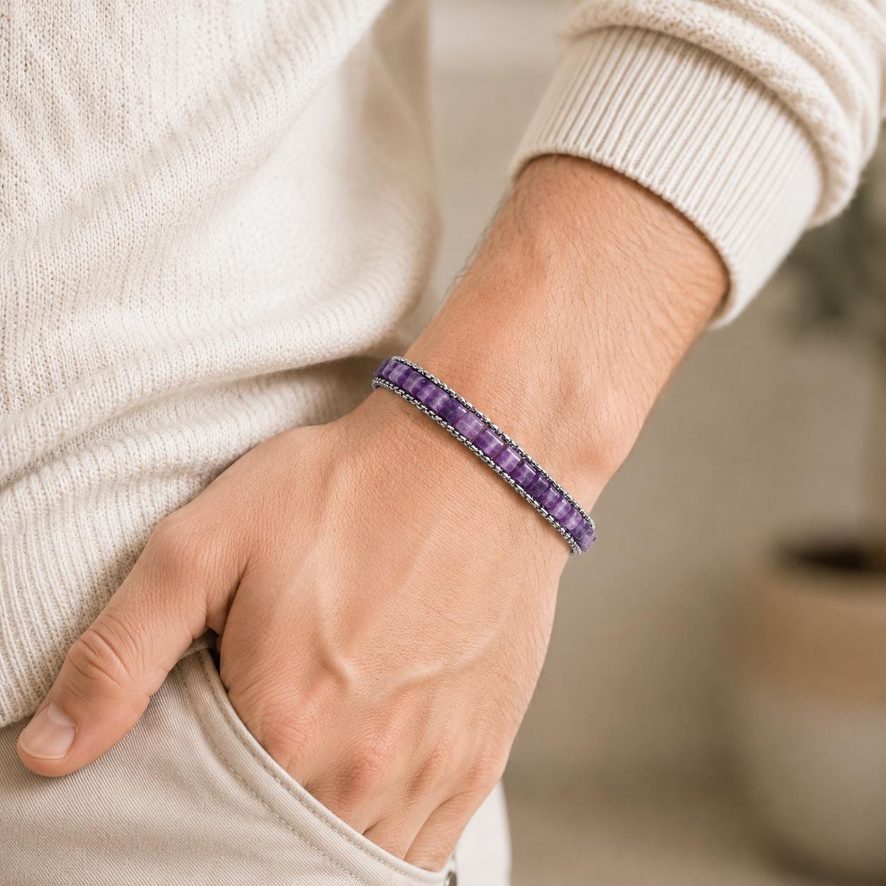 Amethyst Chain Bracelet – Purple Stone — image 1