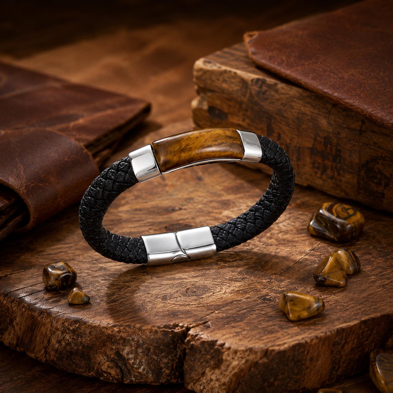 Tiger Eye Braided Leather Bracelet — image 10