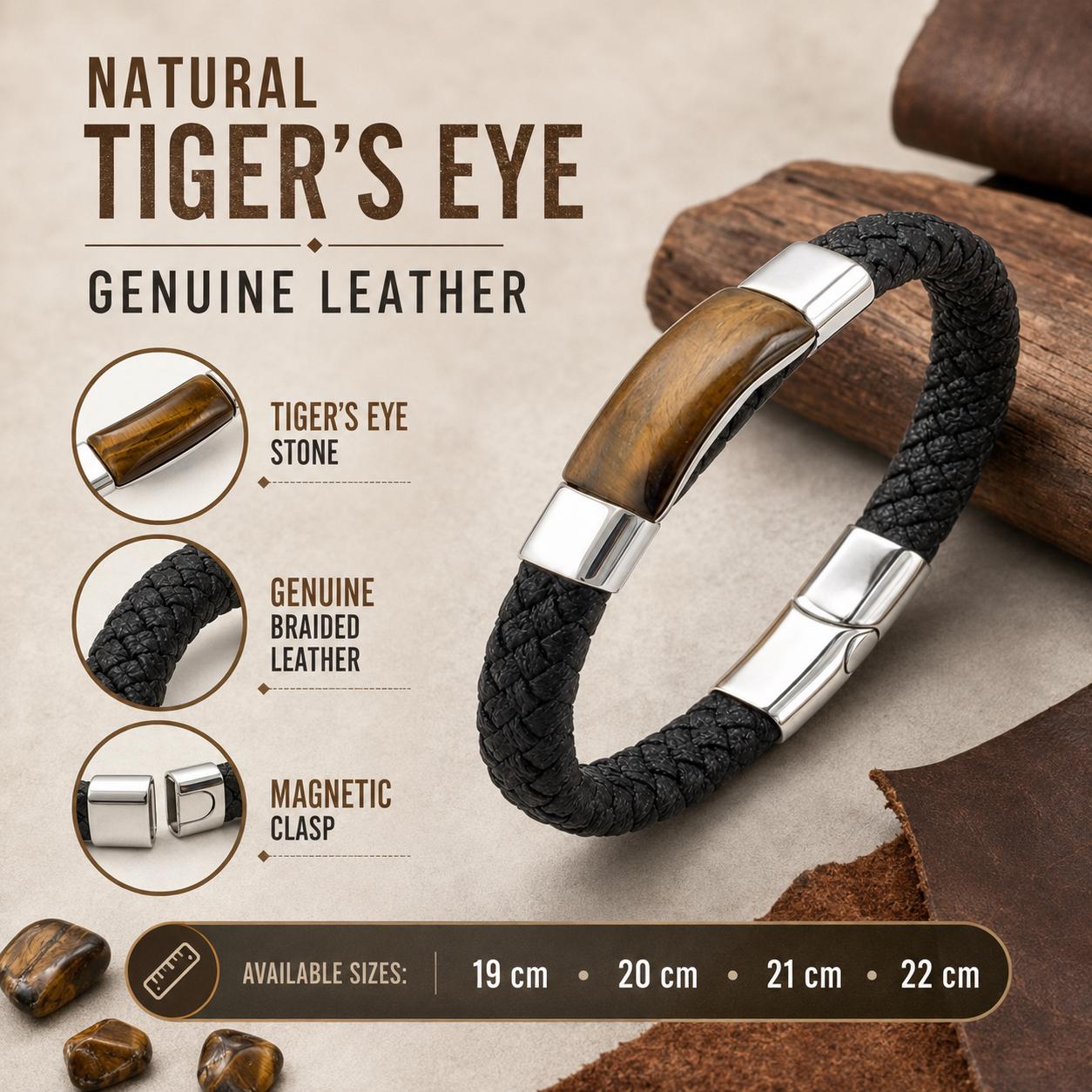 Tiger Eye Braided Leather Bracelet — image 7