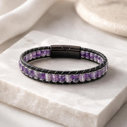 Amethyst Leather Bracelet – Purple Stone — image 3