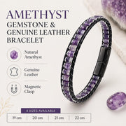 Amethyst Leather Bracelet – Purple Stone — image 4