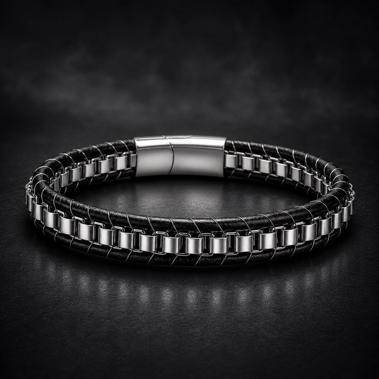 Men’s Black Braided Leather Bracelet — image 5