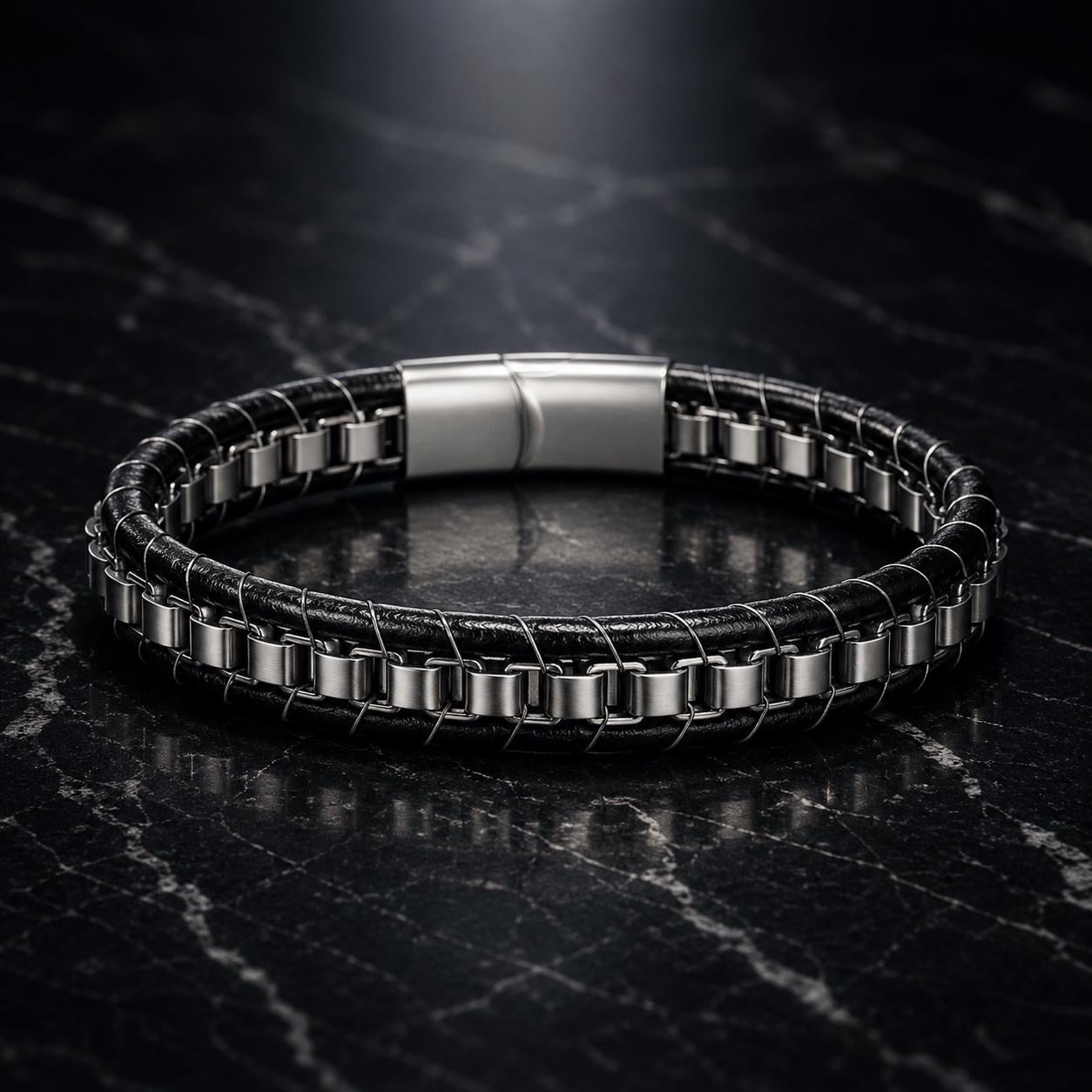 Men’s Black Braided Leather Bracelet — image 7