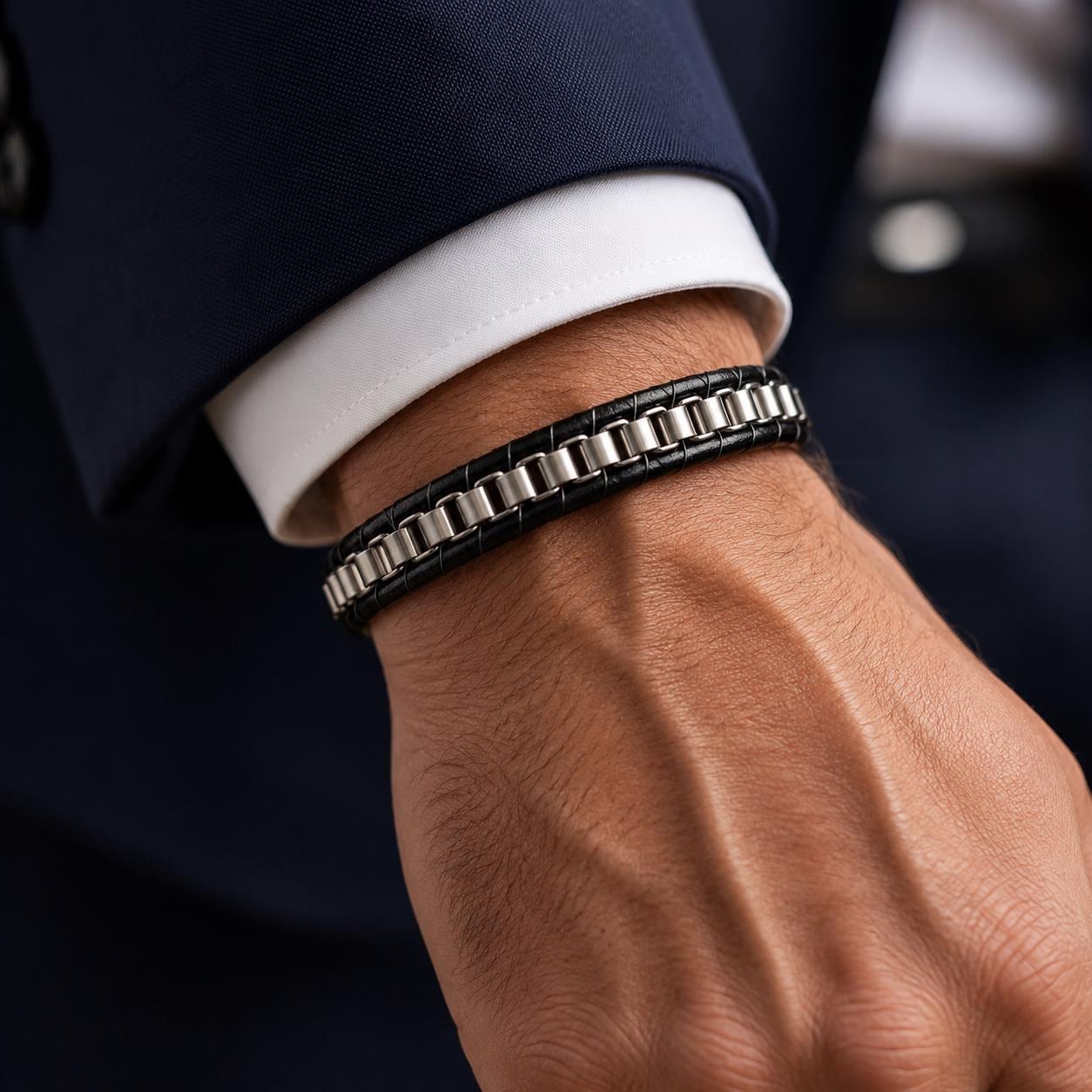 Men’s Black Braided Leather Bracelet — image 6