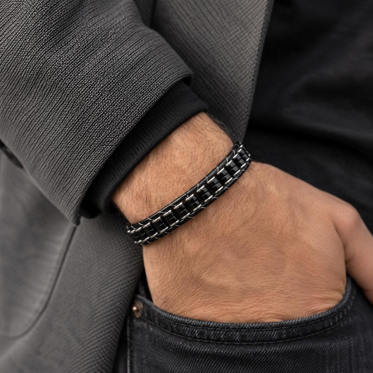 Onyx & Hematite Cord Bracelet for Men — image 5