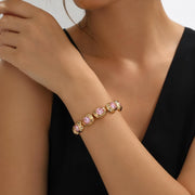 Pink Stone Gold Cuff Bracelet – Vintage Style — image 8