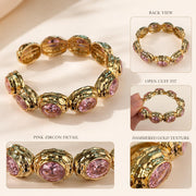 Pink Stone Gold Cuff Bracelet – Vintage Style — image 5