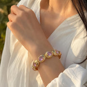 Pink Stone Gold Cuff Bracelet – Vintage Style — image 1