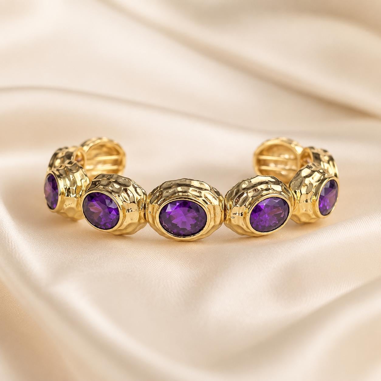 Purple Stone Gold Statement Cuff — image 4