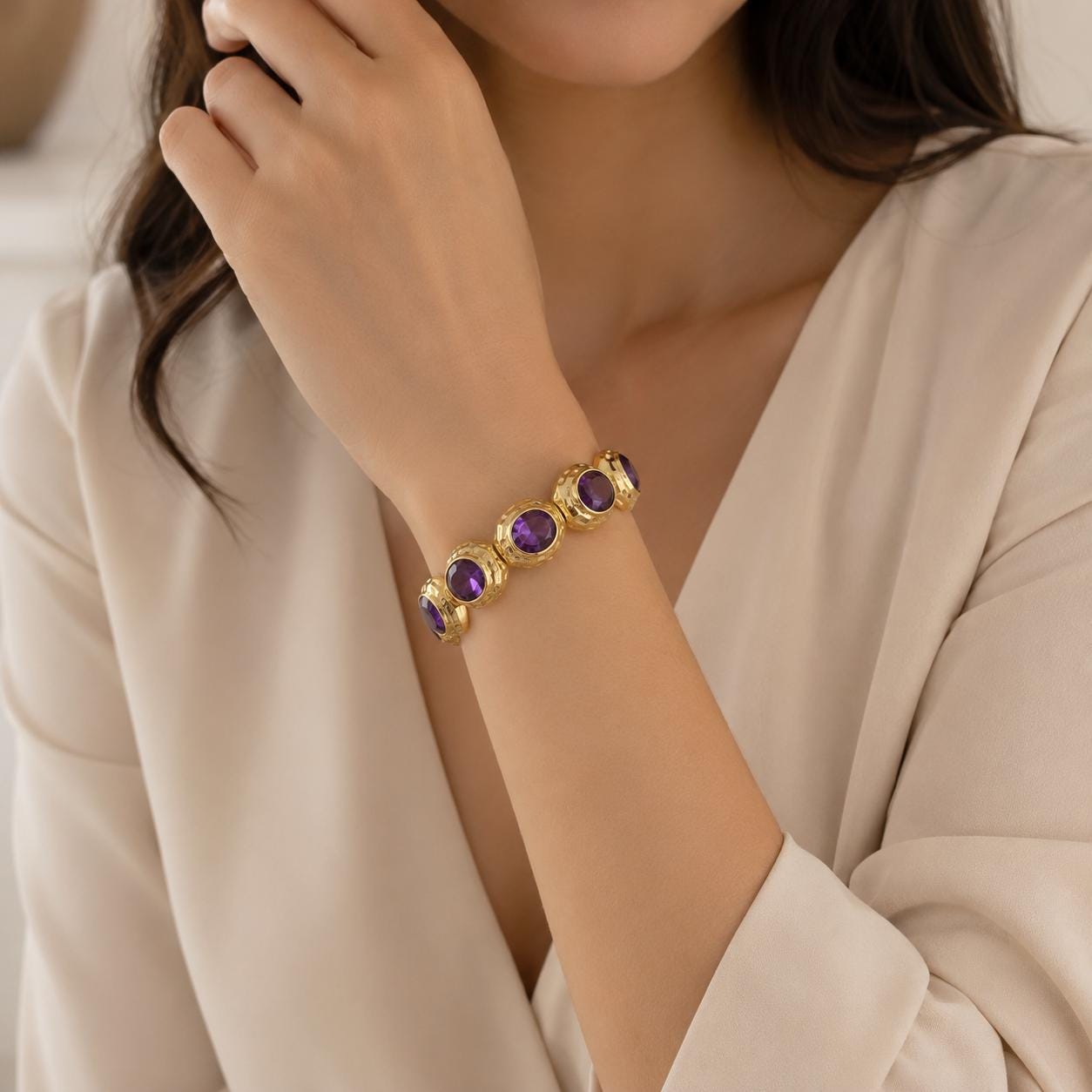 Purple Stone Gold Statement Cuff — image 5