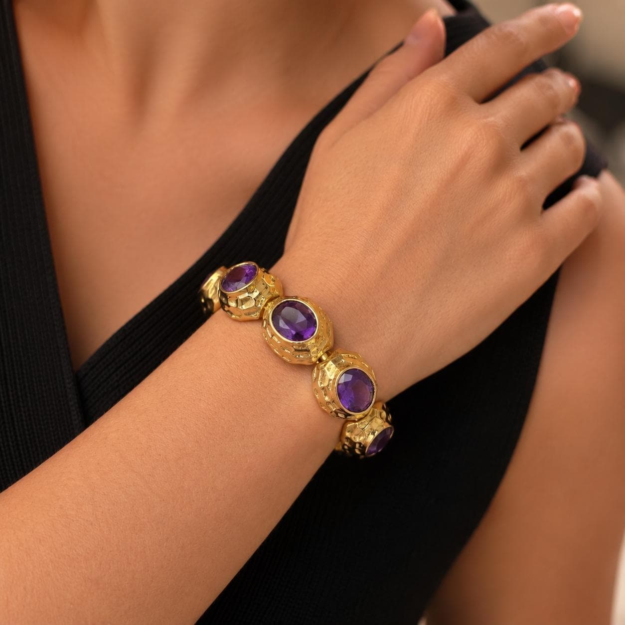 Purple Stone Gold Statement Cuff — image 3