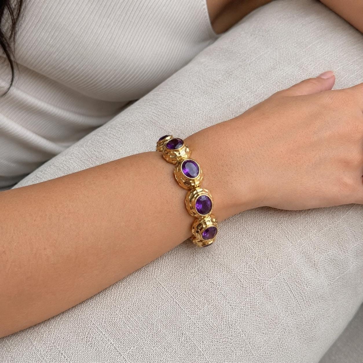 Purple Stone Gold Statement Cuff — image 8
