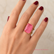Pink Emerald-Cut Crystal Gold Ring — image 1