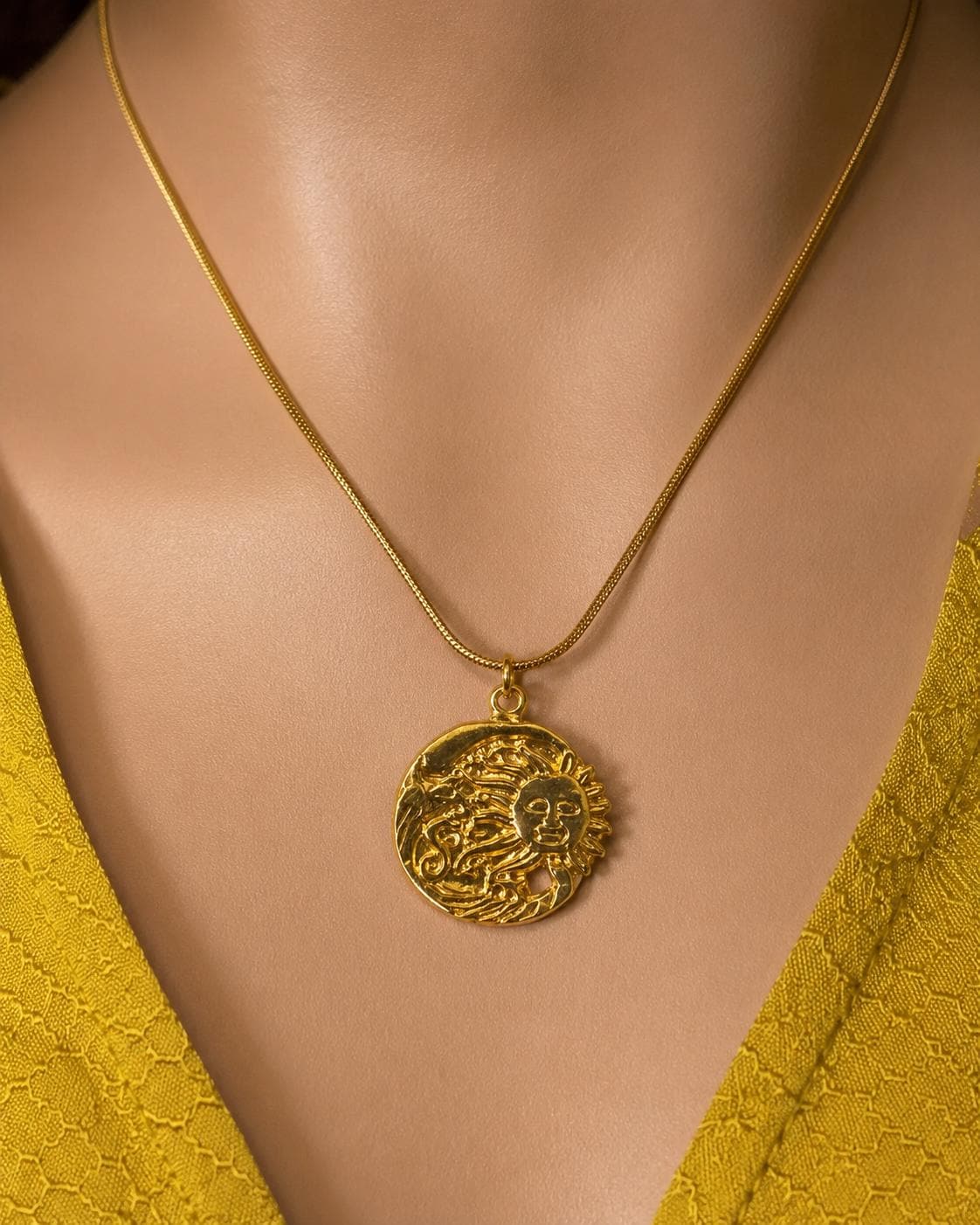 Embroidered Sun Gold Pendant Necklace — image 10