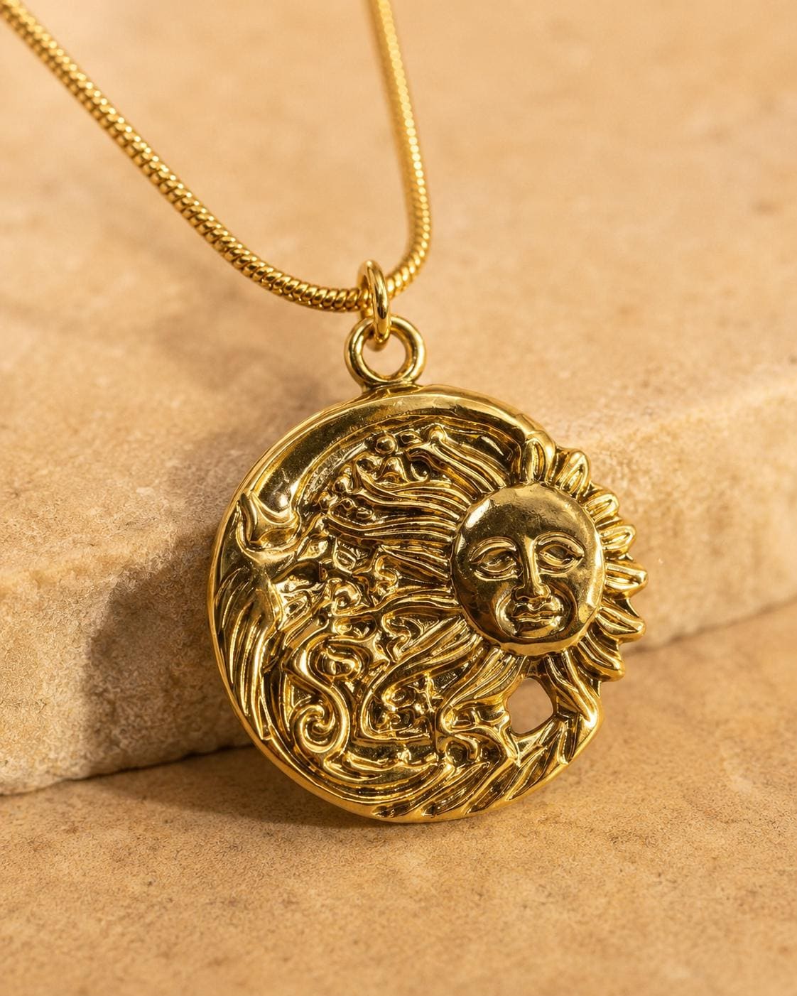 Embroidered Sun Gold Pendant Necklace — image 1